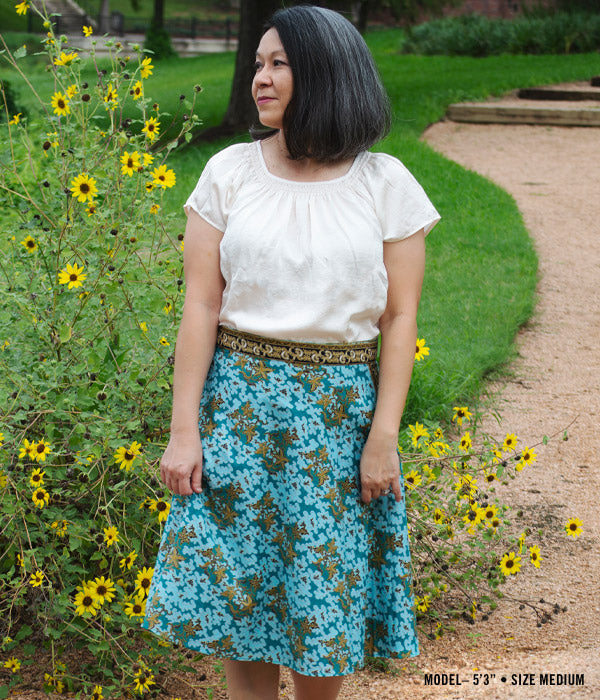 Batik Wrap Skirt - Turquoise Floral