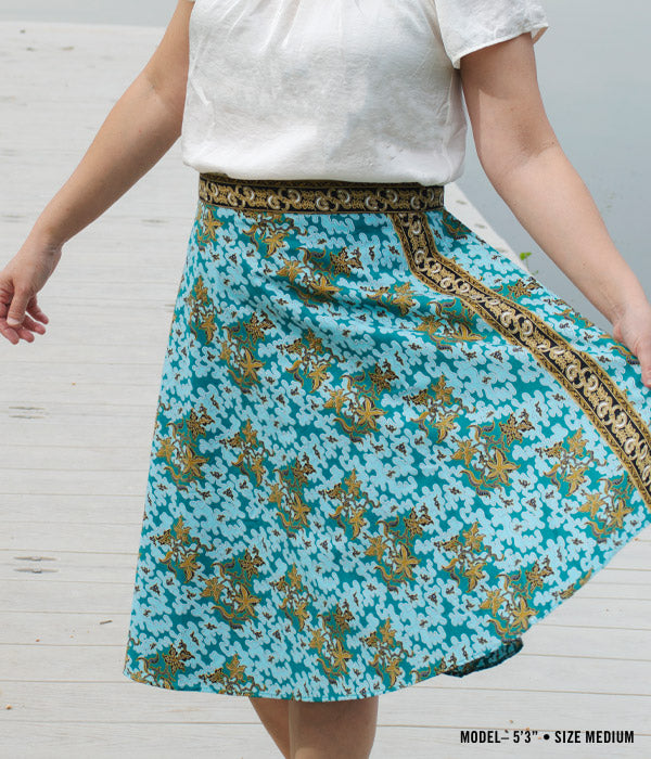 Batik Wrap Skirt - Turquoise Floral