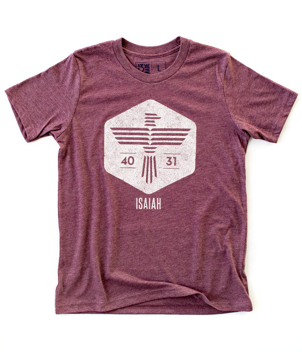 Isaiah Eagle – Heather Maroon Youth Tee
