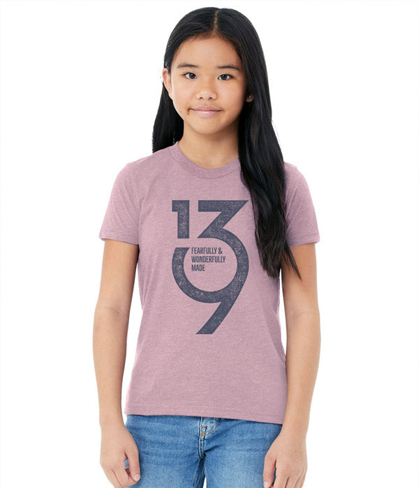 139 Fearfully Wonderfully Made Youth Tee – Heather Orchid