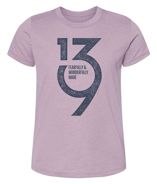 139 Fearfully Wonderfully Made Youth Tee – Heather Orchid