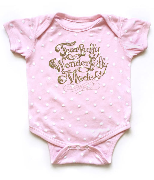 Fearfully Wonderfully Made Baby Bodysuit – Pink Polka