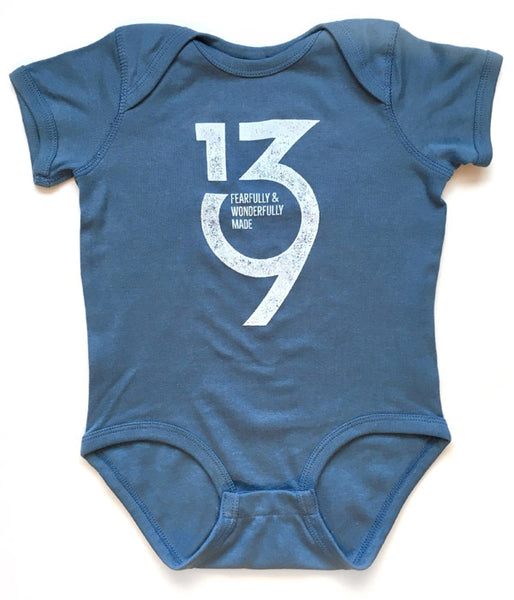 Psalm139 Logo Baby Bodysuit – Denim