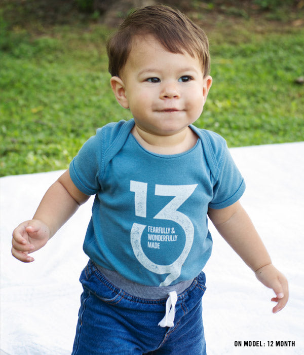Psalm139 Logo Baby Bodysuit – Denim