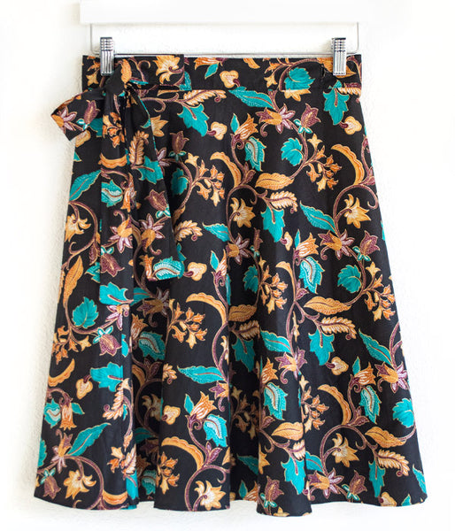 Batik Wrap Skirt - Black Teal