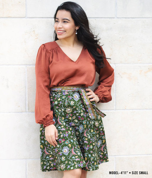 Batik Wrap Skirt - Olive Floral