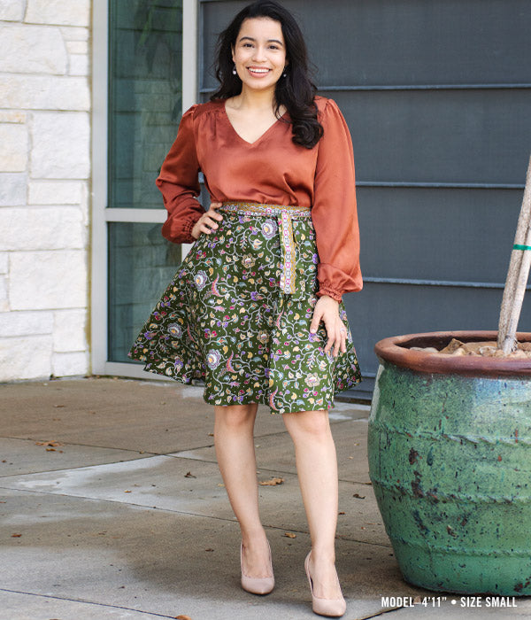 Batik Wrap Skirt - Olive Floral