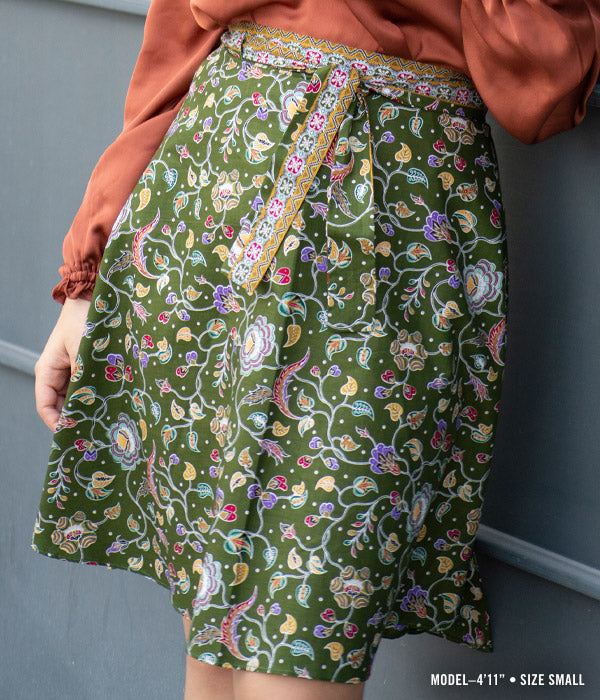 Batik Wrap Skirt - Olive Floral