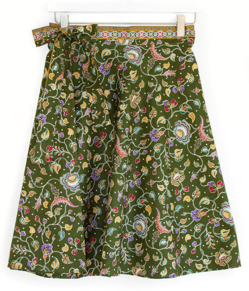 Batik Wrap Skirt - Olive Floral