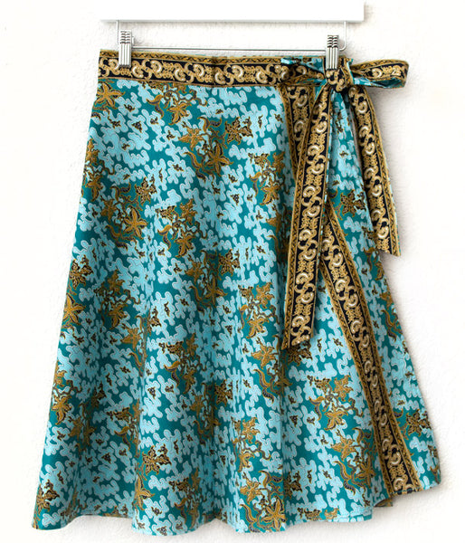 Batik Wrap Skirt - Turquoise Floral