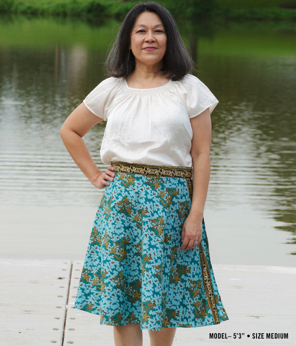 Batik Wrap Skirt - Turquoise Floral
