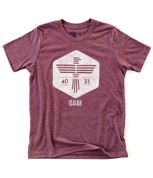 Isaiah Eagle – Heather Maroon Youth Tee