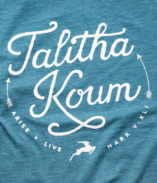 Talitha Koum – Teal + White Print
