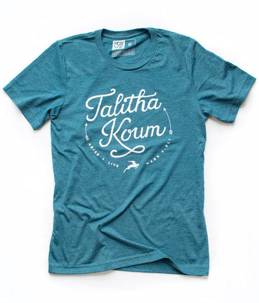 Talitha Koum – Teal + White Print